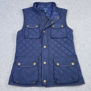 POLO Ralph Lauren Girls Size Large 12-14 Navy Blue Quilted Vest Coat Jacket READ